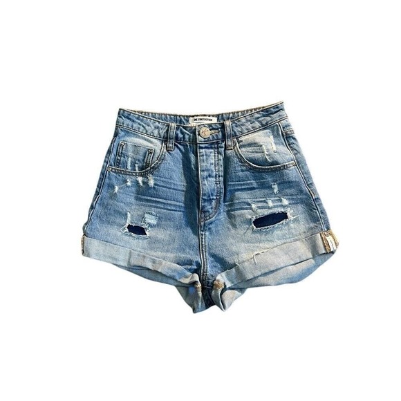 One Teaspoon High-Waist Distressed‎ Bandits Bandit Shorts Long Rise Size 26 - Picture 1 of 2